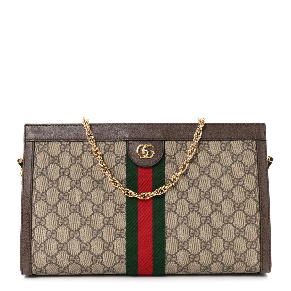 GG Supreme Monogram Web Medium Ophidia Chain Shoulder Bag Brown