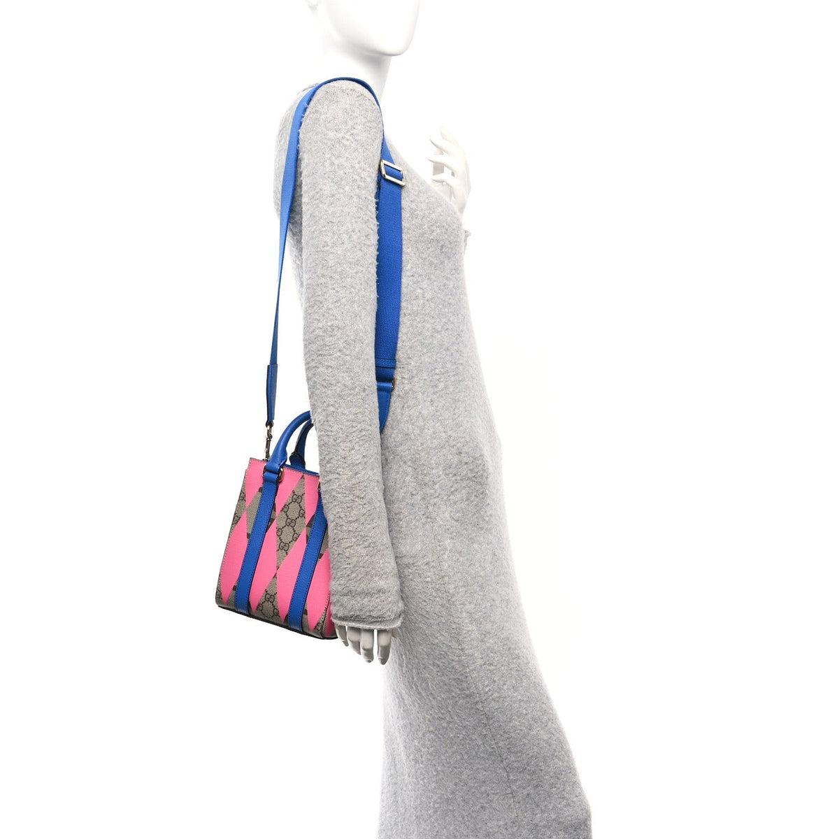 GG Supreme Monogram Textured Dollar Calfskin Rhombus Mini Tote Bag Beige Ebony Pink Blue
