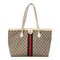 GG Supreme Monogram Textured Dollar Calfskin Web Medium Ophidia Shopping Tote Beige Ebony Mystic White