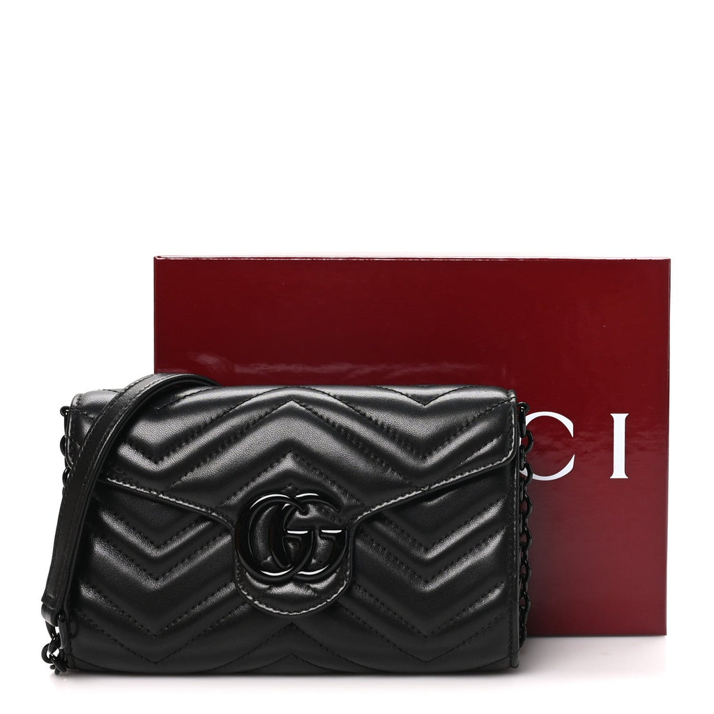 Nappa Matelasse Monochrome GG Marmont Wallet On Chain Black
