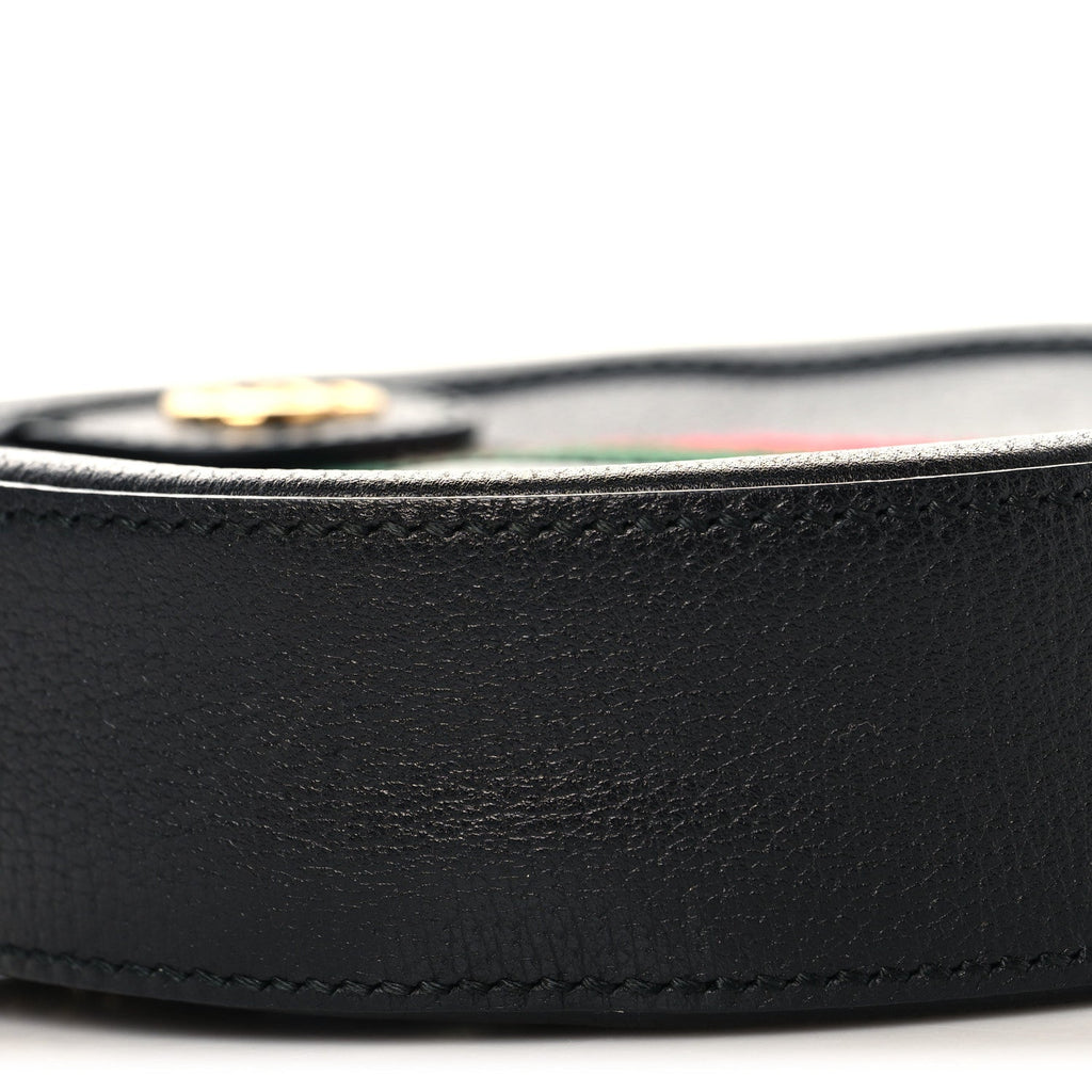 Grained Calfskin Web Mini Ophidia Round Shoulder Bag Black