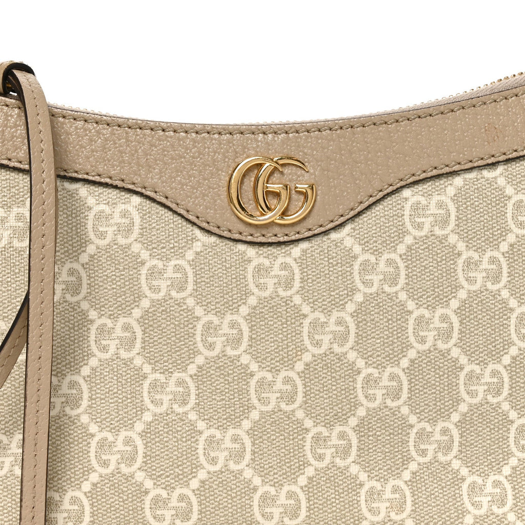 GG Supreme Monogram Textured Dollar Calfskin Small Ophidia Hobo Beige Mystic White Oatmeal