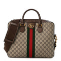 GG Supreme Monogram Textured Calfskin Web Medium Ophidia Briefcase Beige Ebony New Acero