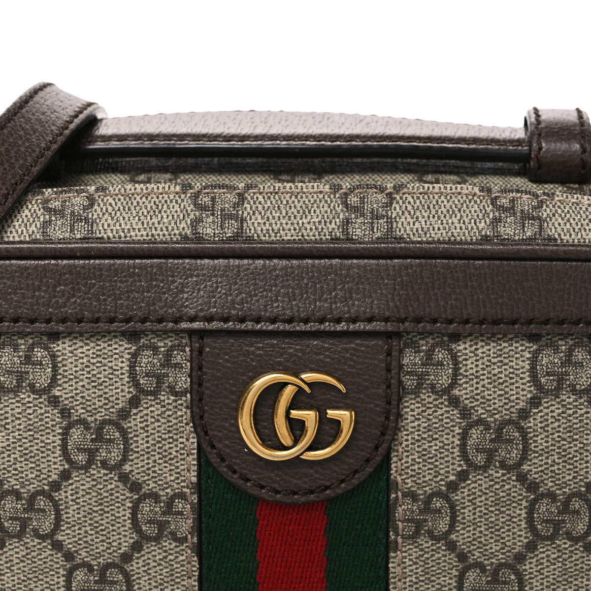 GG Supreme Monogram Web Small Ophidia Top Handle Shoulder Bag Brown