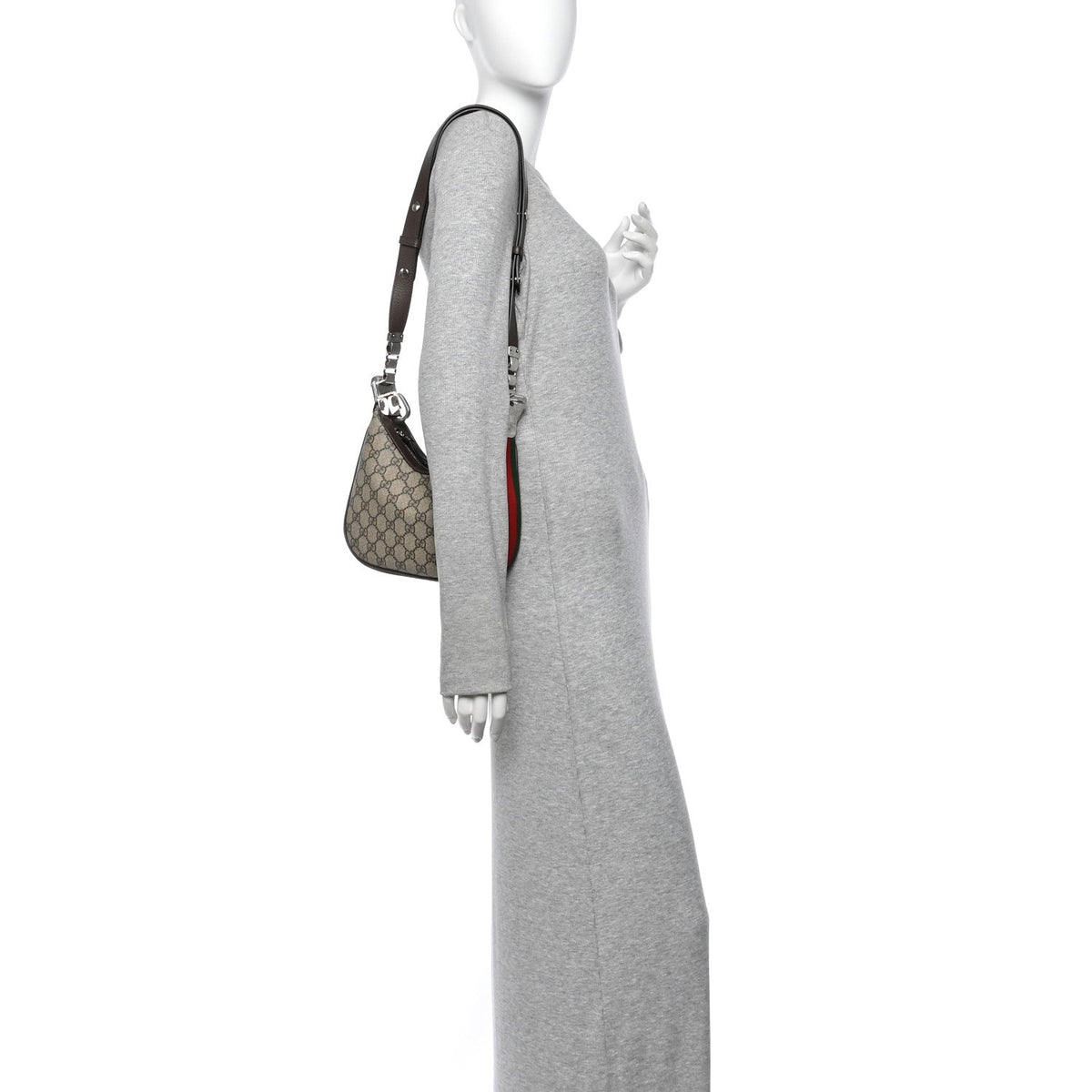 GG Supreme Monogram Textured Calfskin Web Small Attache Shoulder Bag Beige Ebony New Acero