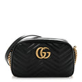 Calfskin Matelasse Small GG Marmont Chain Shoulder Bag Black