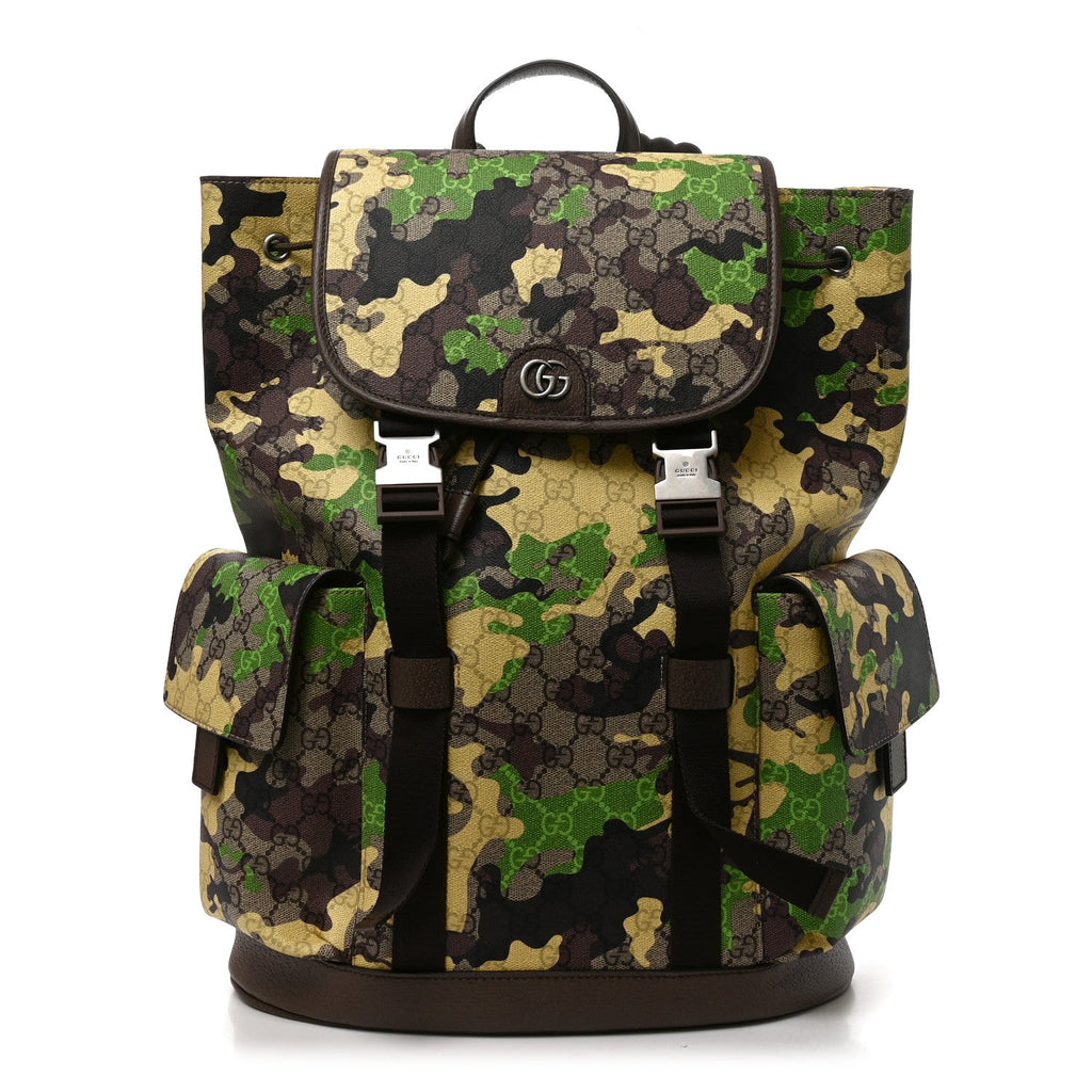 GG Supreme Monogram Camouflage Large Backpack Green Multicolor