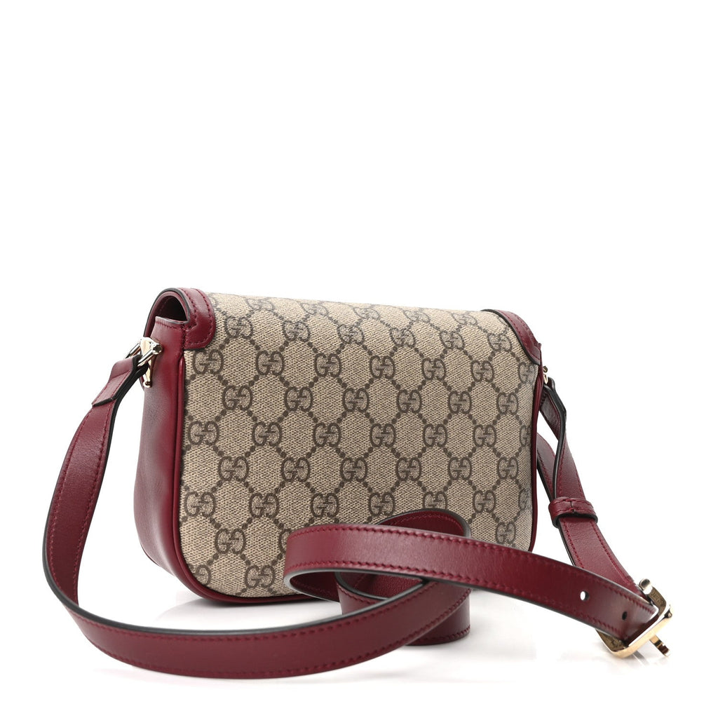 GG Supreme Monogram Web Mini Horsebit 1955 Shoulder Bag Beige Burgundy