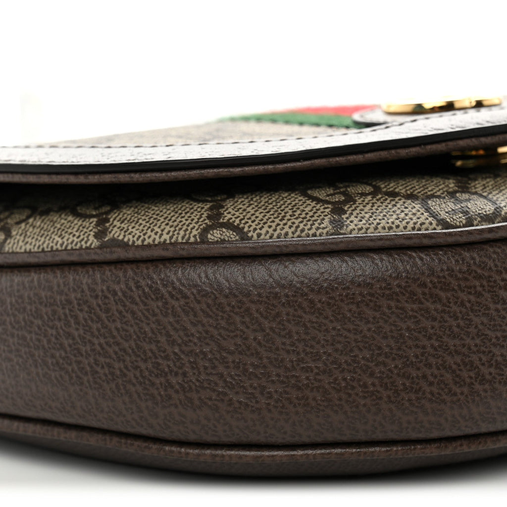 GG Supreme Monogram Textured Dollar Calfskin Web Mini Ophidia Flap Shoulder Bag Beige Ebony New Acero