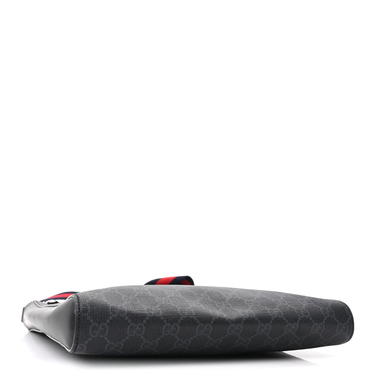 GG Supreme Monogram Appia Calfskin Web Flat Messenger Bag Black Grey