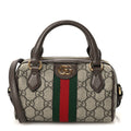 GG Supreme Monogram Textured Dollar Calfskin Web Super Mini Ophidia Top Handle Bowler Bag Beige Ebony New Acero