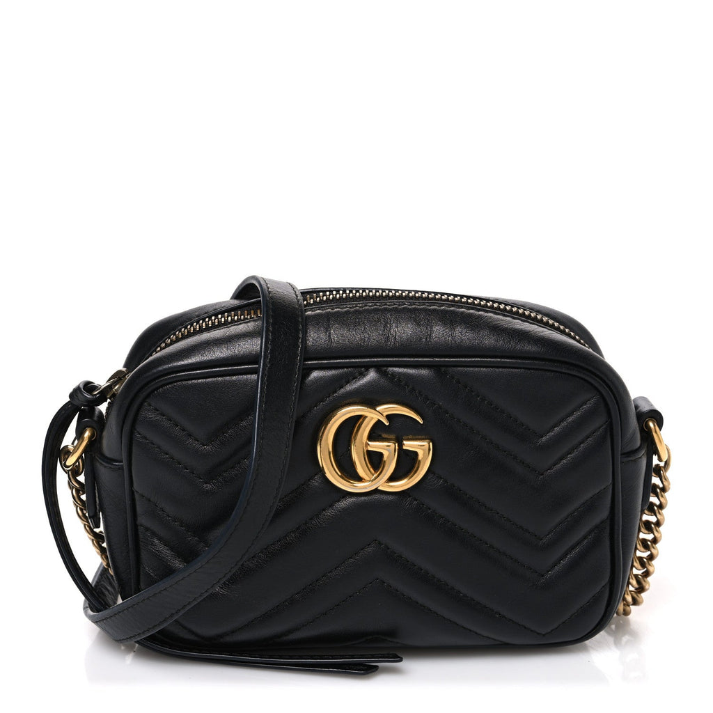 Calfskin Matelasse Mini GG Marmont Chain Shoulder Bag Black