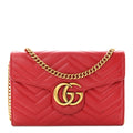 Calfskin Matelasse Mini GG Marmont Chain Wallet Hibiscus Red