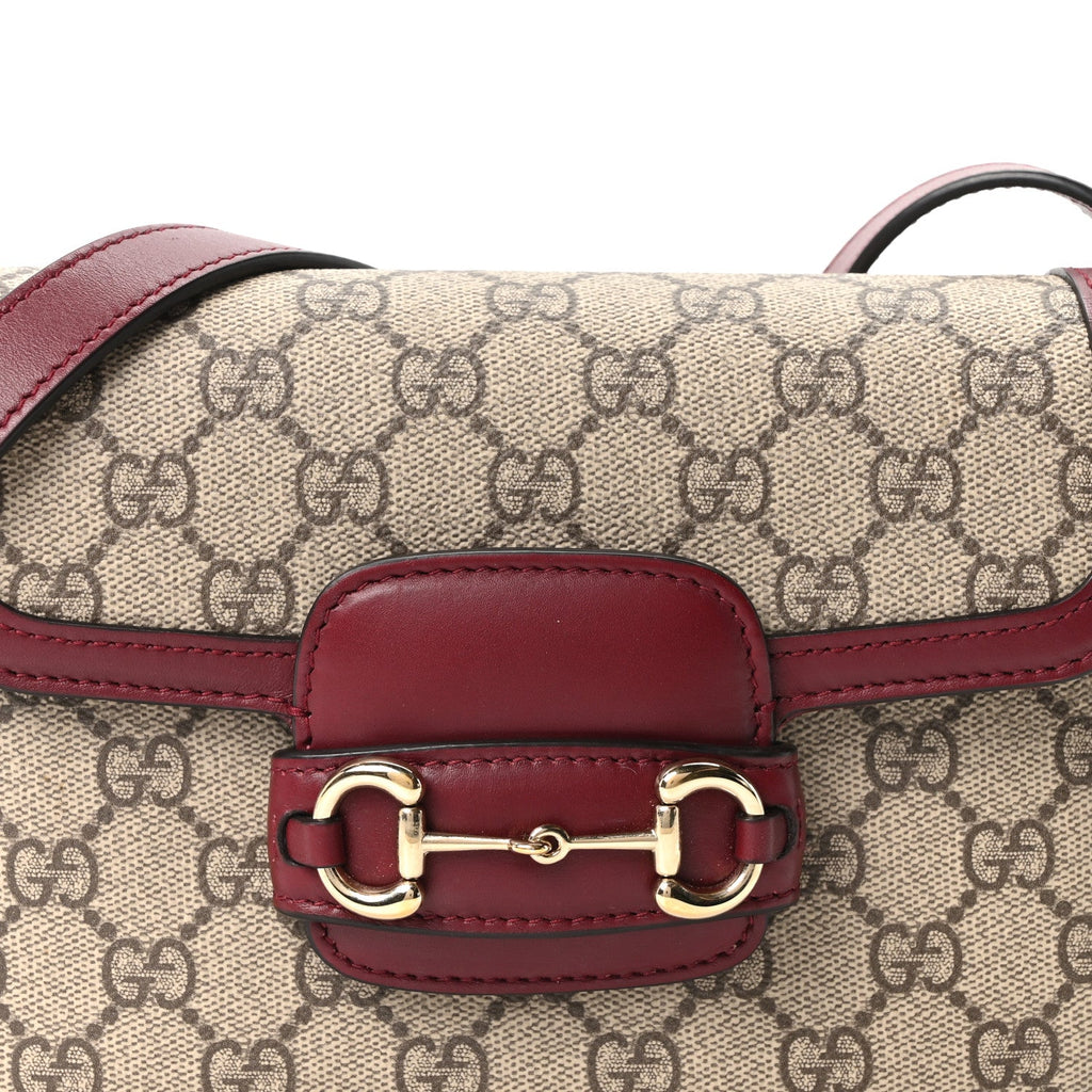 GG Supreme Monogram Web Mini Horsebit 1955 Shoulder Bag Beige Burgundy