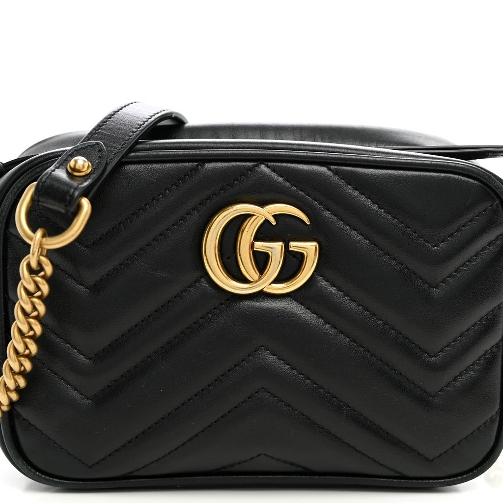 Calfskin Matelasse Mini GG Marmont Camera Bag Black