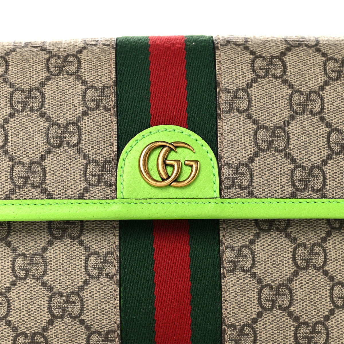 GG Supreme Monogram Web Small Ophidia Belt Bag Beige Ebony Electric Green