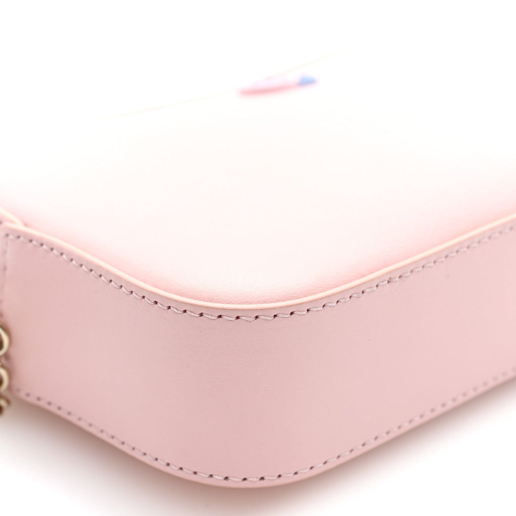 Dollar Calfskin Enamel Super Mini GG Marmont Chain Shoulder Bag  Light Pink Blue