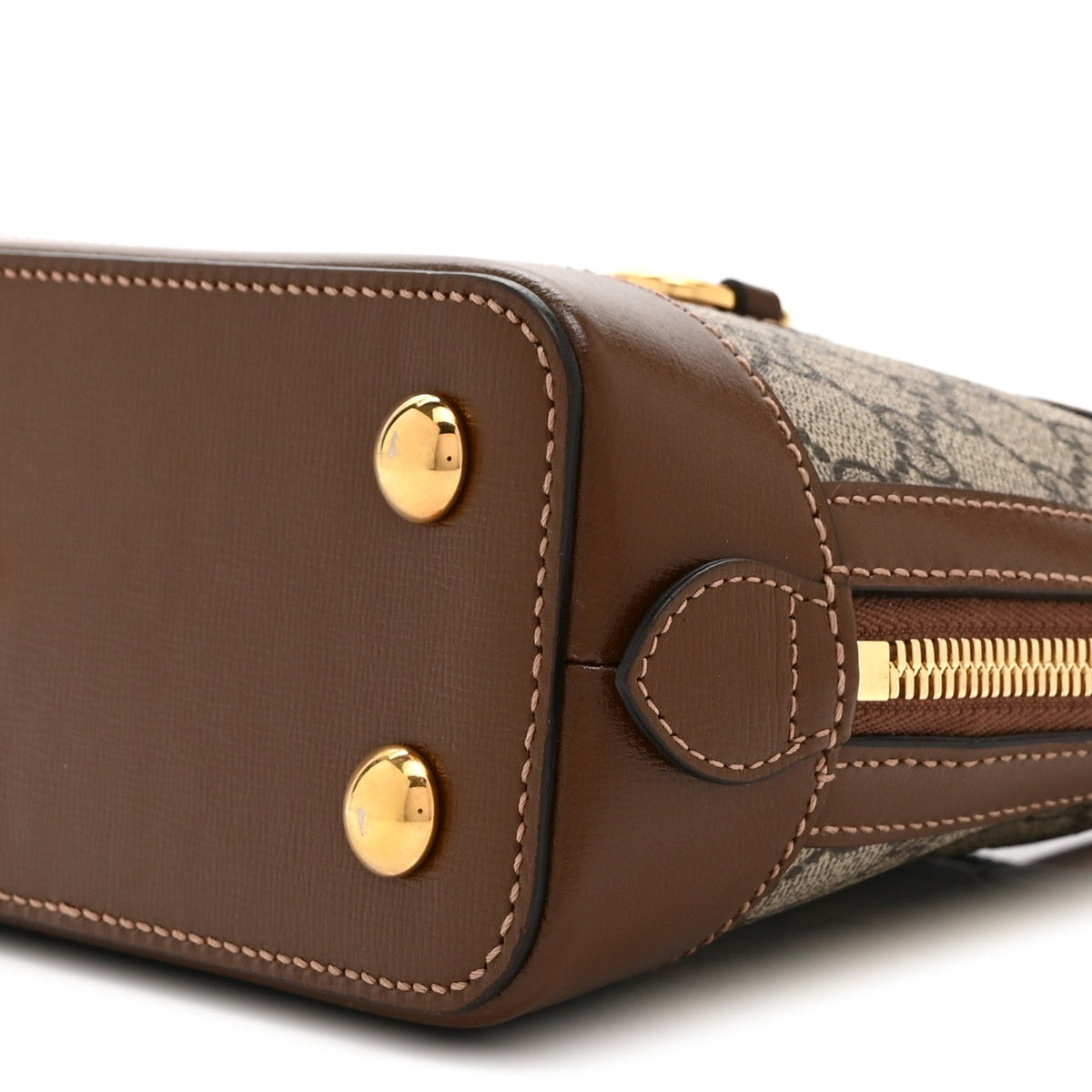 GG Supreme Monogram Azalea Calfskin Small Horsebit 1955 Top Handle Bag Beige Ebony Brown Sugar