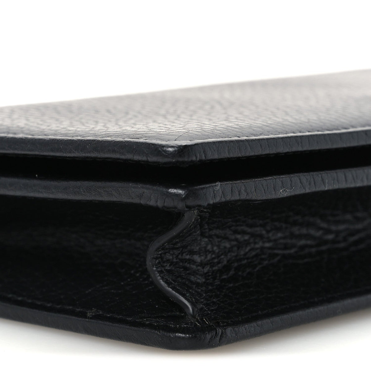 Dollar Calfskin Enamel Monochrome Mini GG Marmont Chain Wallet Black