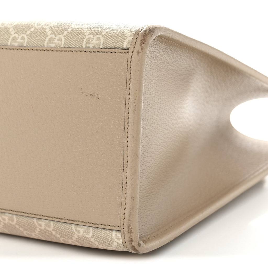 GG Supreme Monogram Textured Dollar Calfskin Small Retro Interlocking G Tote Bag Beige Mystic White Oatmeal