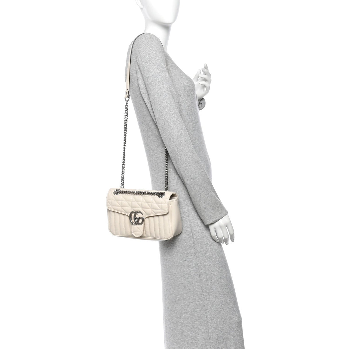 Calfskin Matelasse Aria Small GG Marmont Shoulder Bag Mystic White