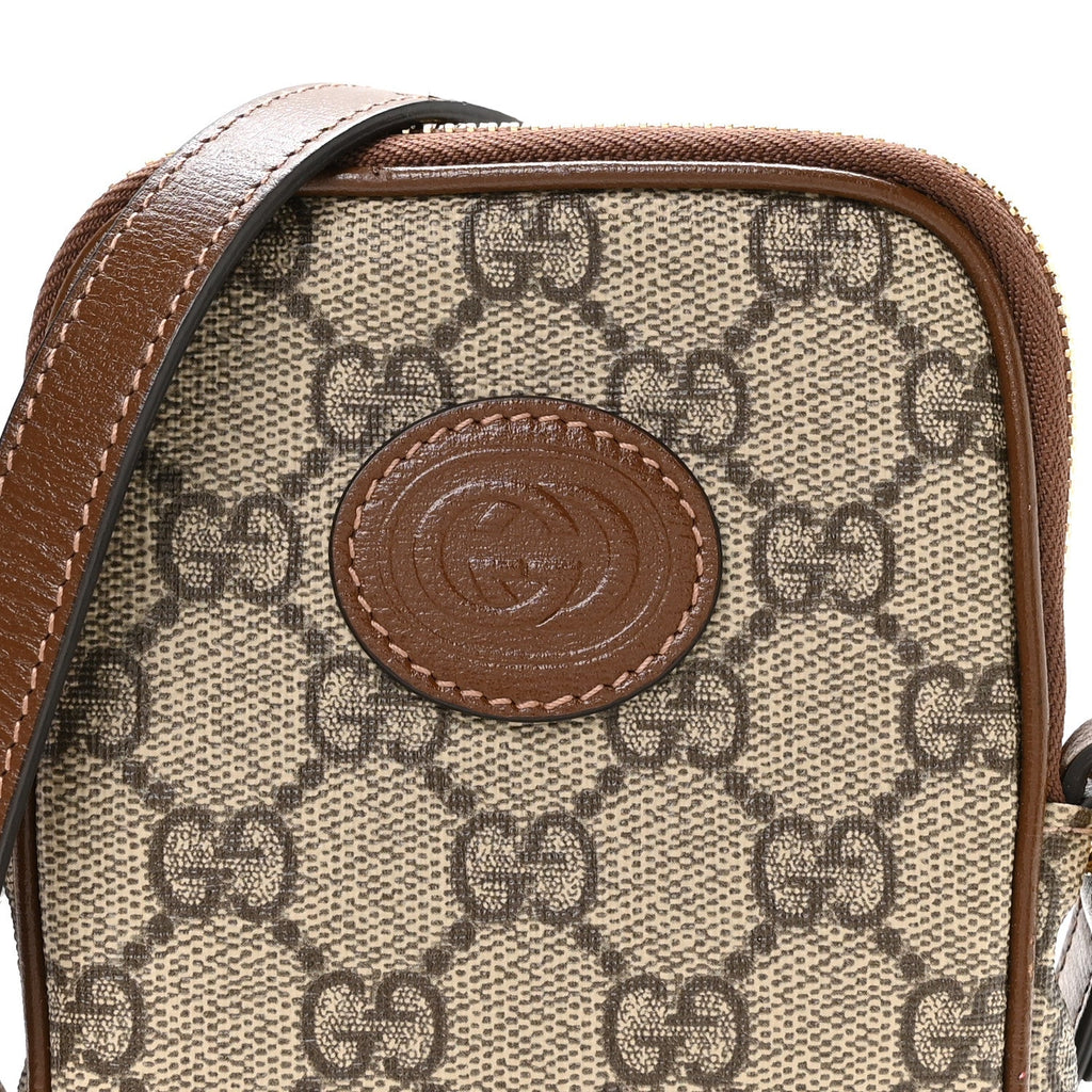 GG Supreme Monogram Textured Calfskin Retro Interlocking G Phone Crossbody Bag Ebony Brown Sugar