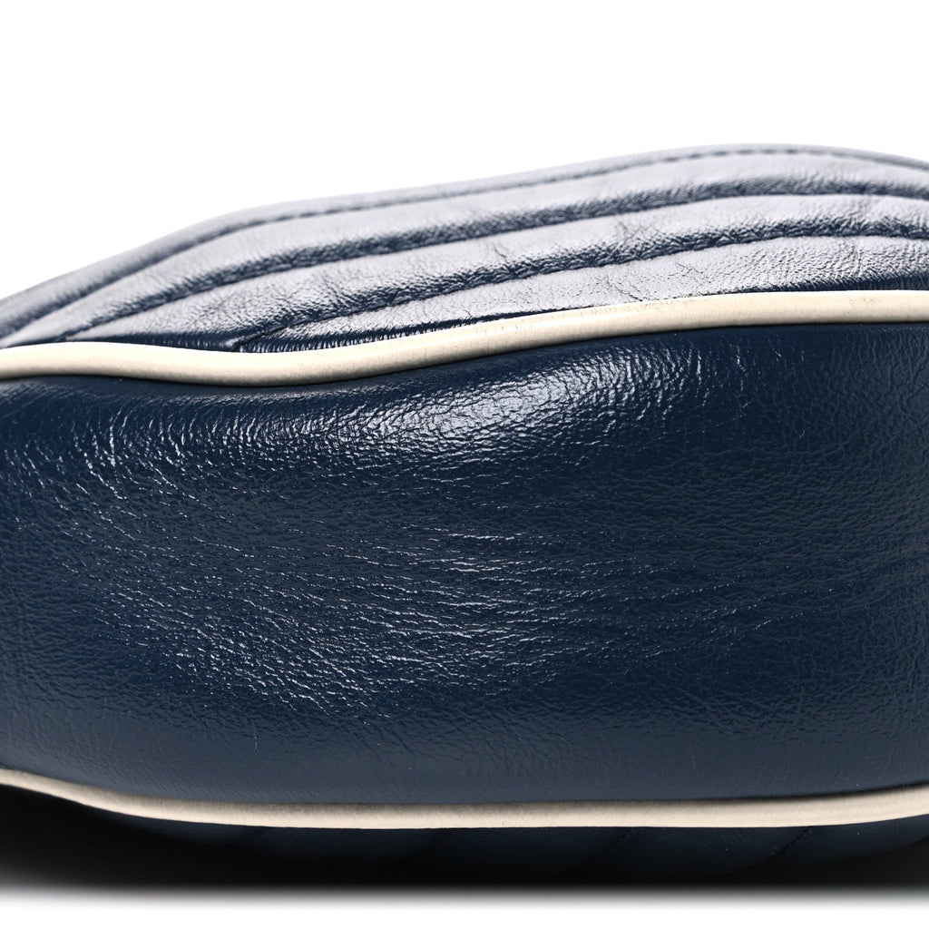 Azalea Calfskin Matelasse Diagonal Mini Torchon GG Marmont Round Shoulder Bag Blue Agata Mystic White