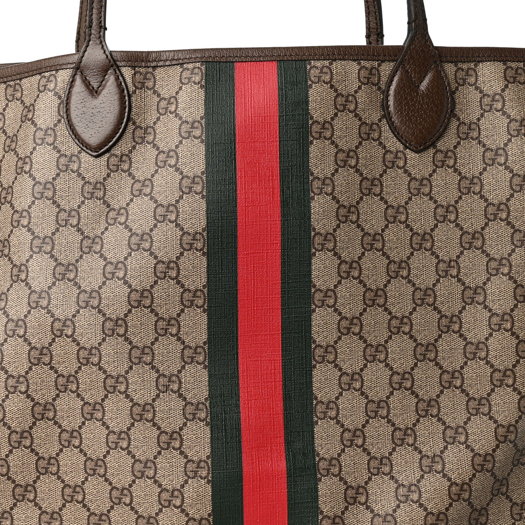 GG Supreme Monogram Textured Dollar Calfskin Web Large Ophidia Tote Beige Ebony New Acero