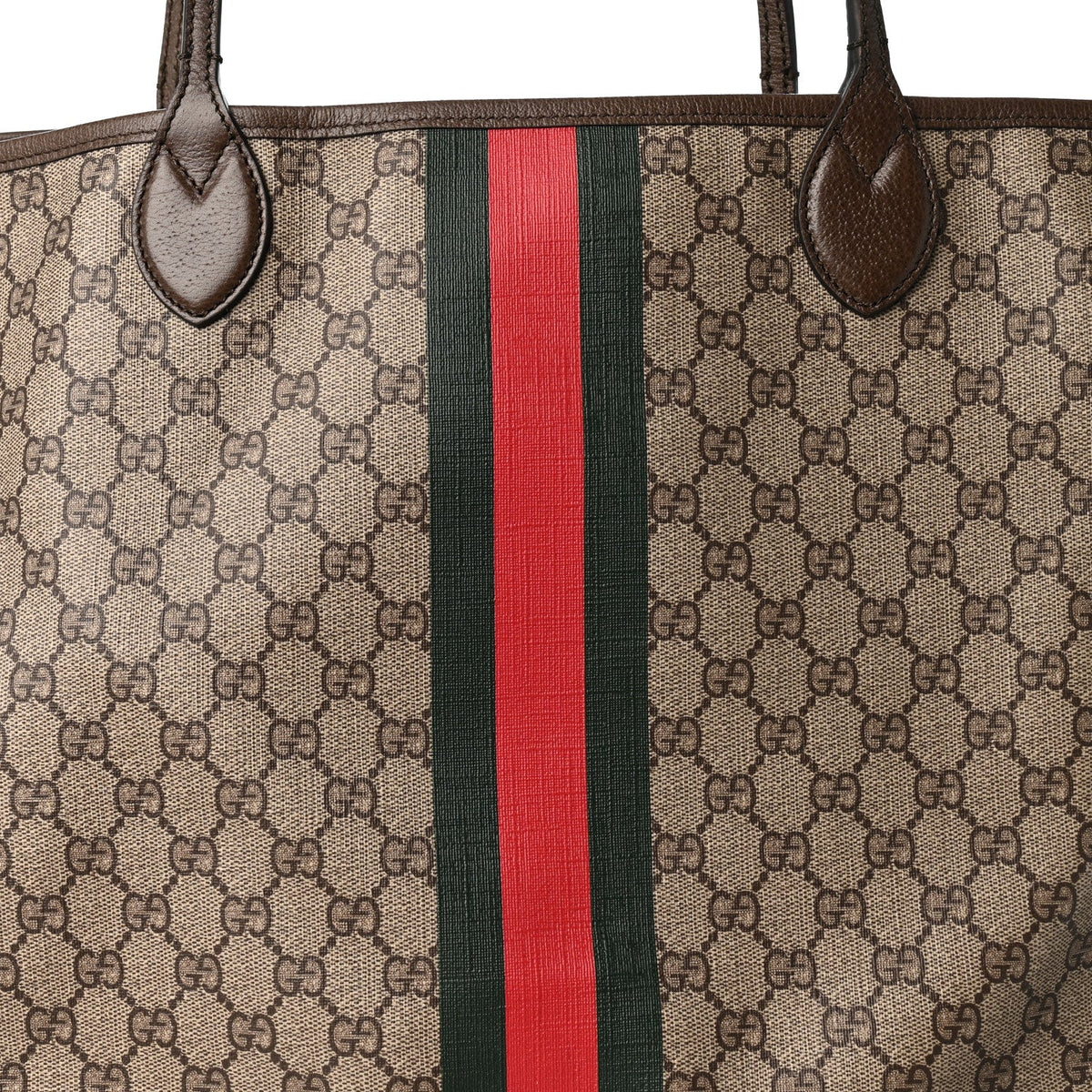 GG Supreme Monogram Textured Dollar Calfskin Web Large Ophidia Tote Beige Ebony New Acero