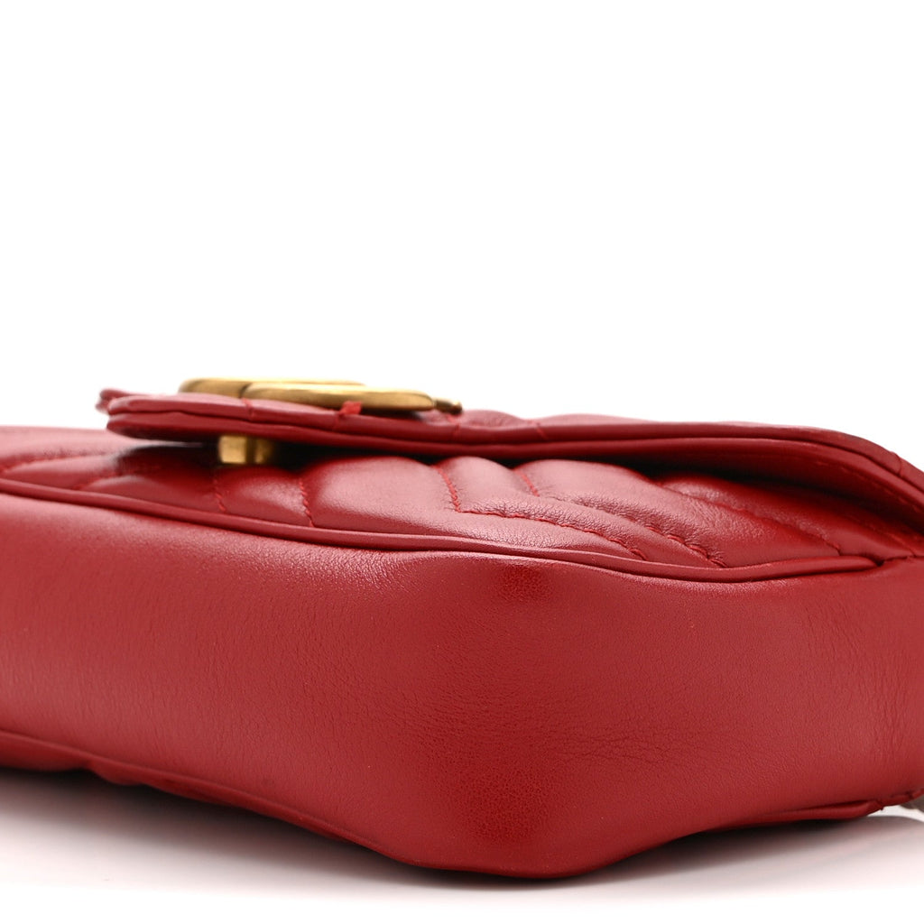 Calfskin Matelasse Super Mini GG Marmont Shoulder Bag Hibiscus Red