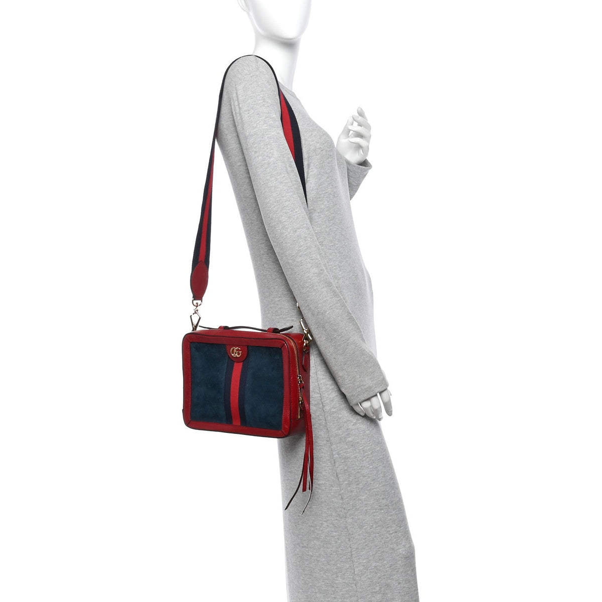 Suede Calfskin Web Small Ophidia Top Handle Shoulder Bag New Blue Romantic Cherry