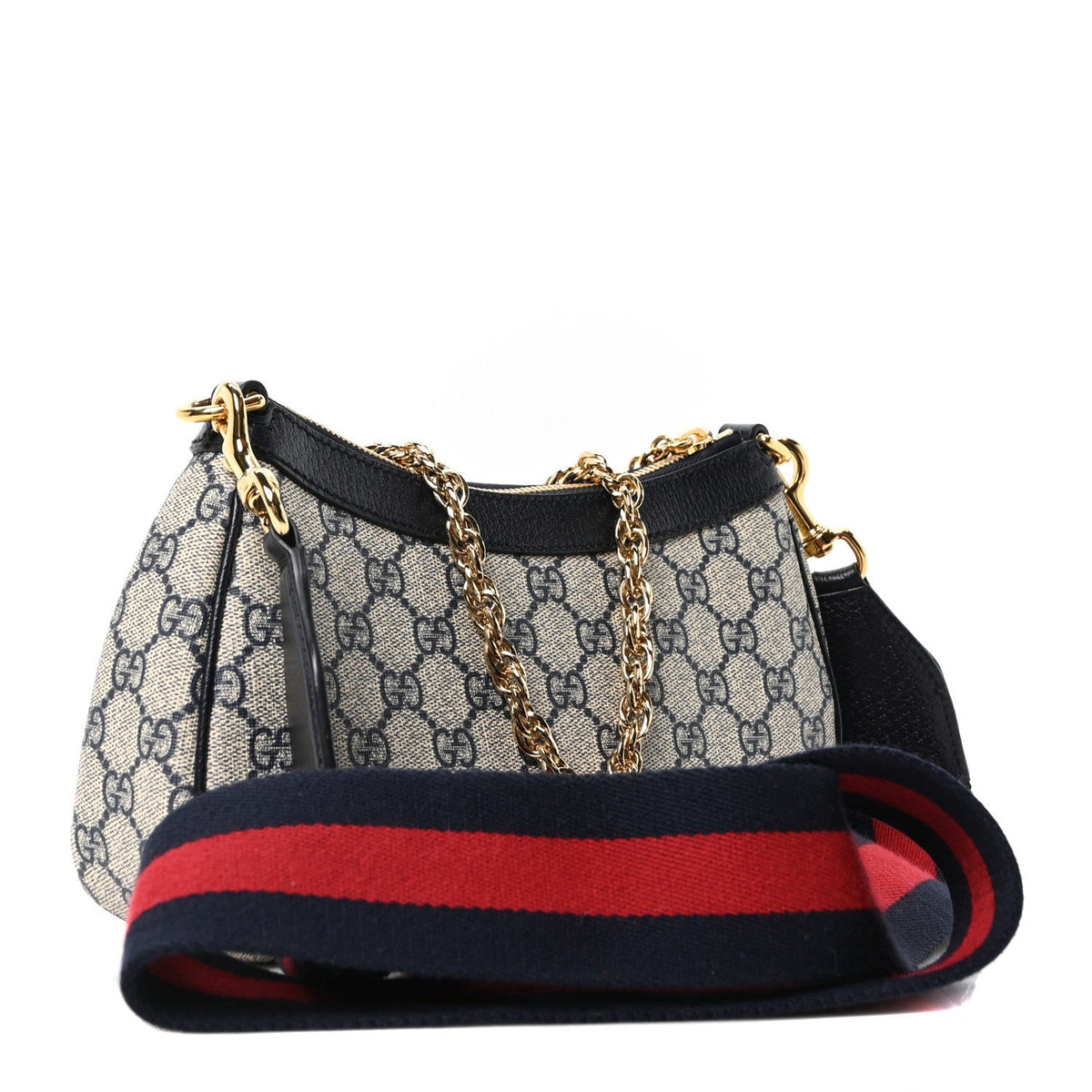 GG Supreme Monogram Textured Dollar Calfskin Web Small Ophidia GG Handbag Beige Blue
