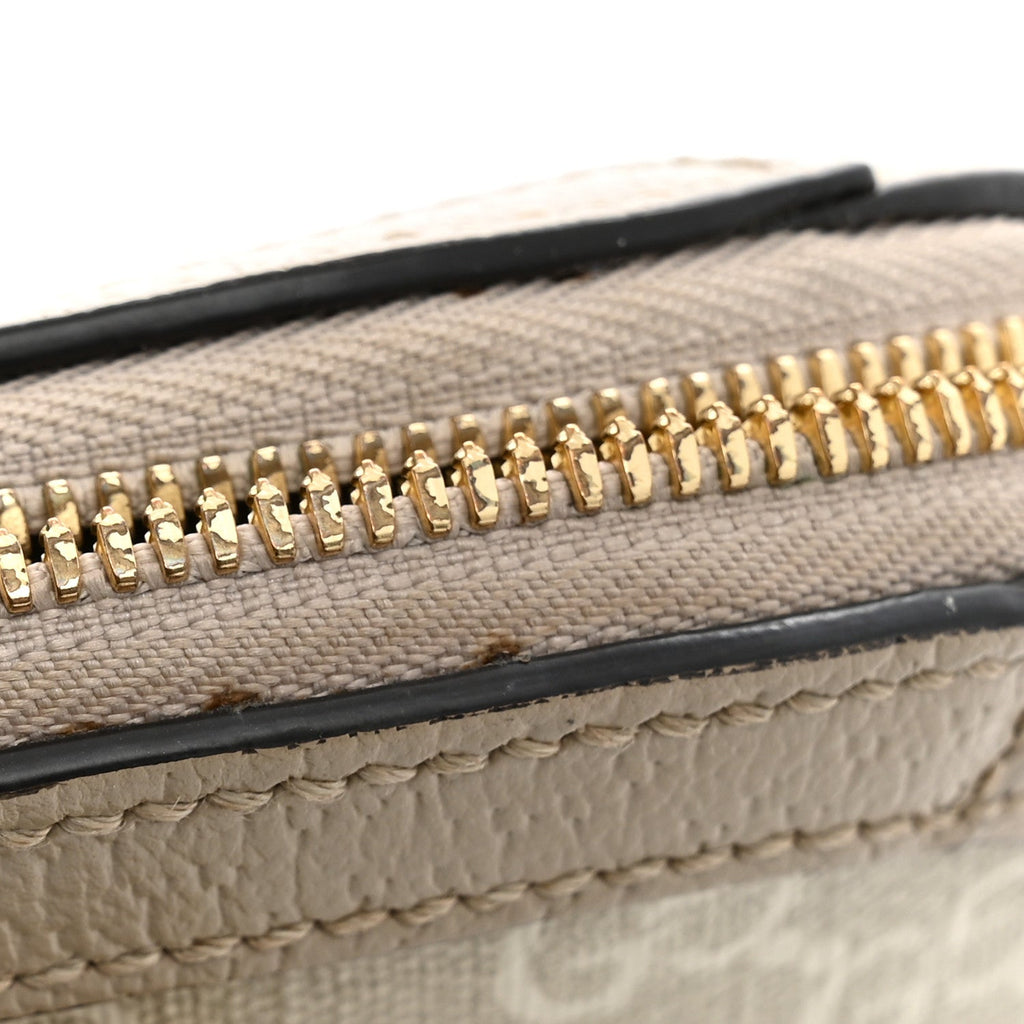 GG Supreme Monogram Textured Dollar Calfskin Web Medium Ophidia Top Handle Bowler Bag Beige Mystic White Oatmeal