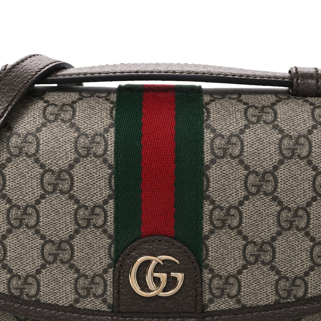 GG Supreme Monogram Textured Dollar Calfskin Small Ophidia Top Handle Shoulder Bag Beige Brown