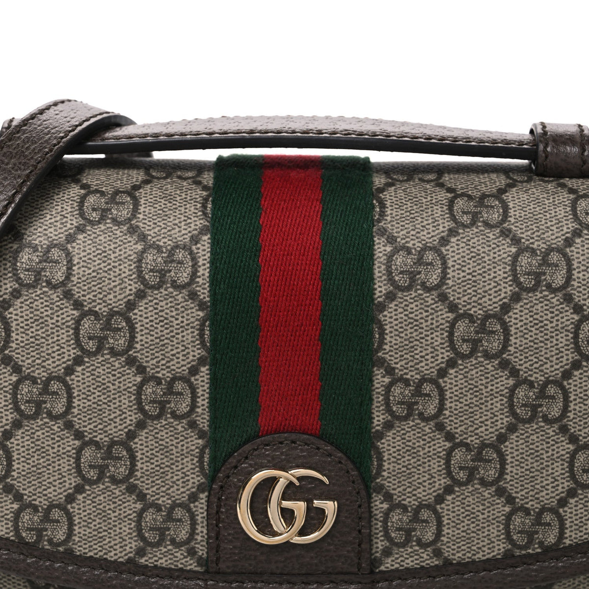 GG Supreme Monogram Textured Dollar Calfskin Small Ophidia Top Handle Shoulder Bag Beige Brown