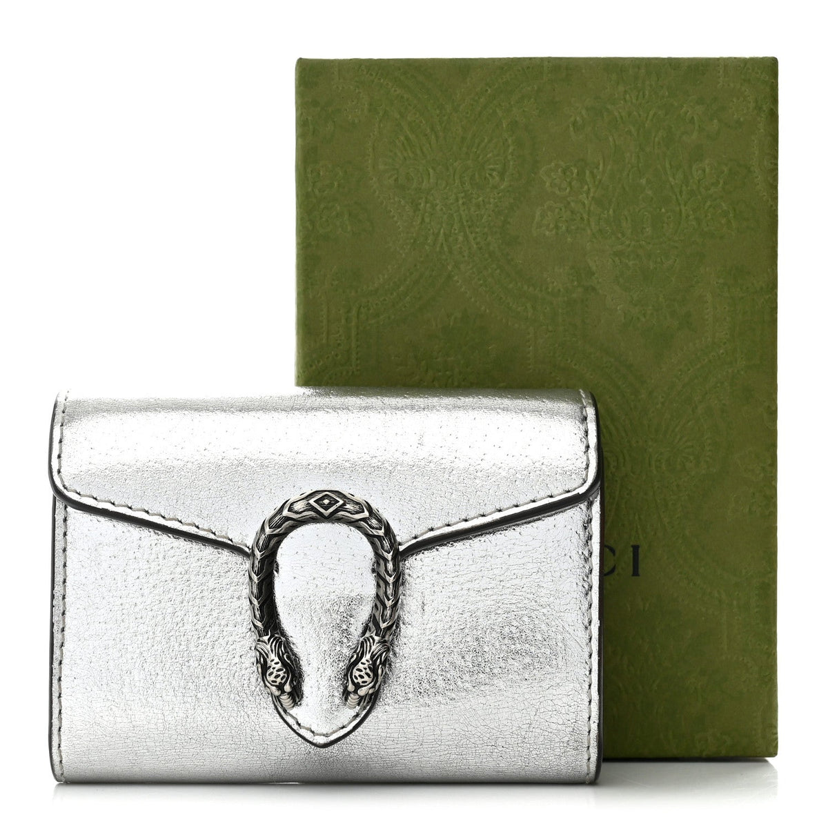 Metallic Calfskin Super Mini Dionysus Wallet with Strap Silver