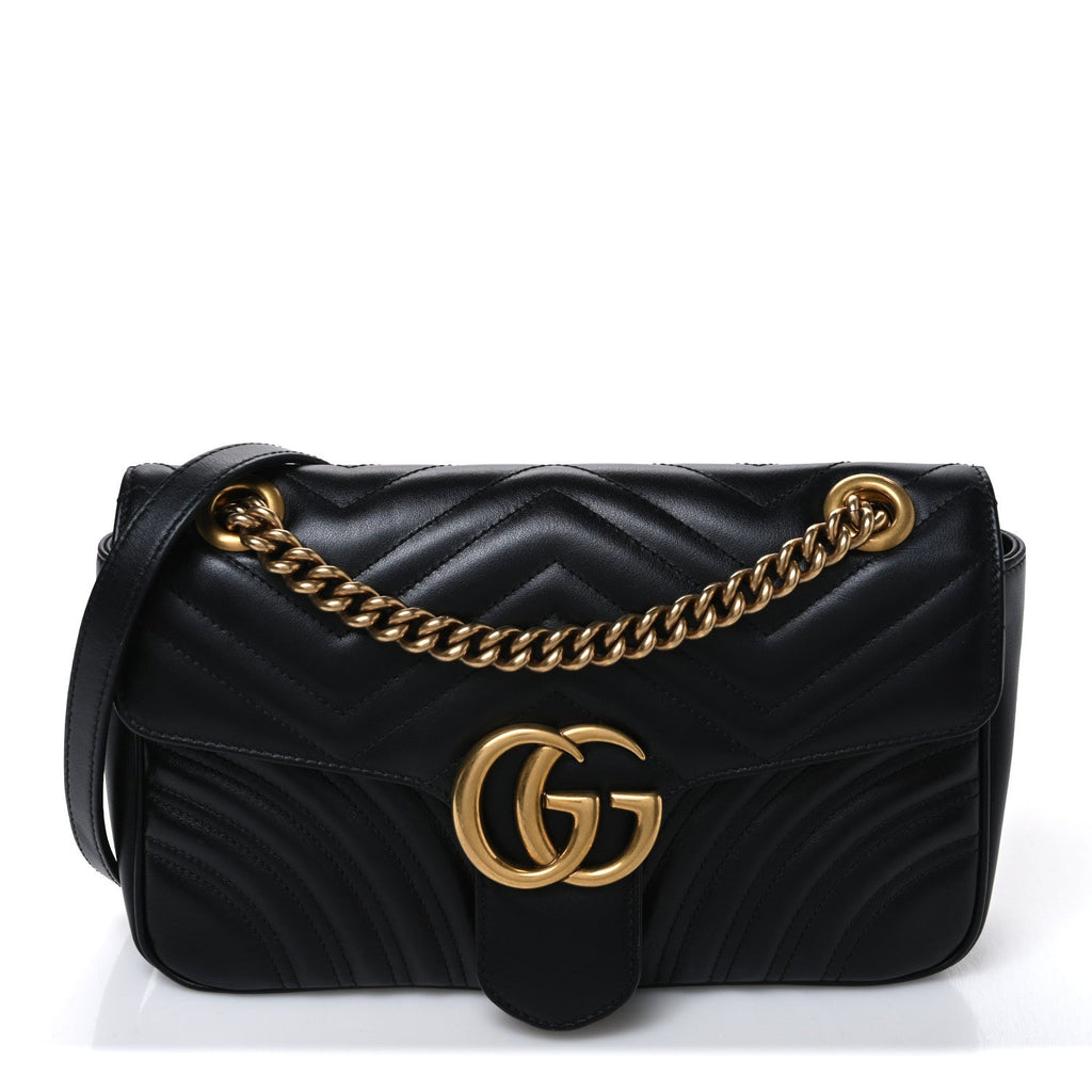 Calfskin Matelasse Small GG Marmont Shoulder Bag Black