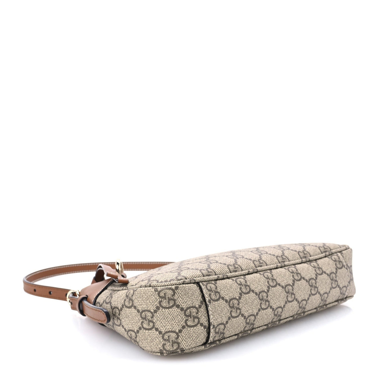 GG Supreme Monogram Textured Calfskin Small Emblem Shoulder Bag Beige Dark Brown