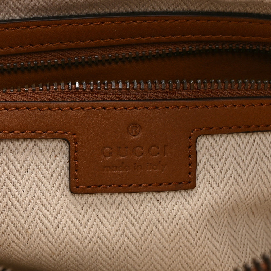GG Supreme Monogram Textured Calfskin Emblem Medium Crossbody Beige Dark Brown