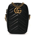 Calfskin Matelasse Mini GG Marmont Crossbody Bag Black