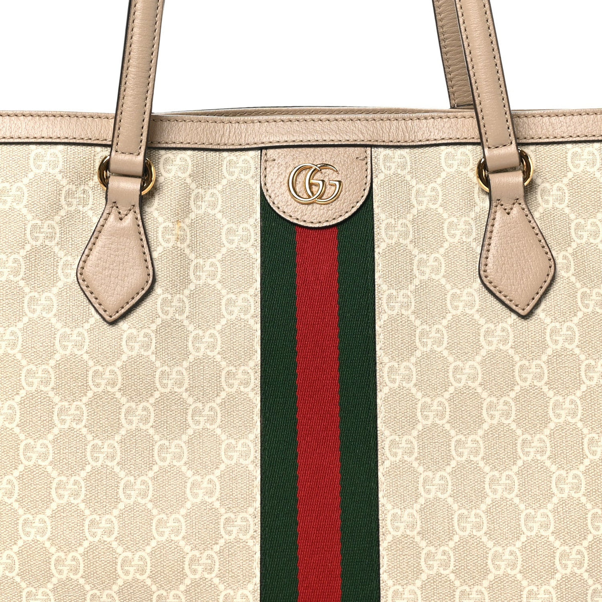 GG Supreme Monogram Textured Dollar Calfskin Web Large Ophidia Shopping Tote Beige Mystic White Oatmeal