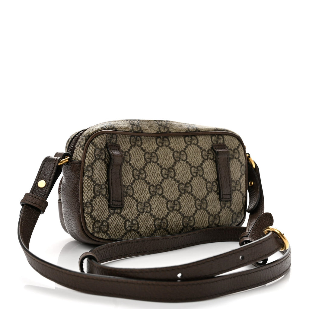GG Supreme Monogram Textured Dollar Calfskin Web Mini Ophidia Convertible Shoulder Bag Beige Ebony New Acero