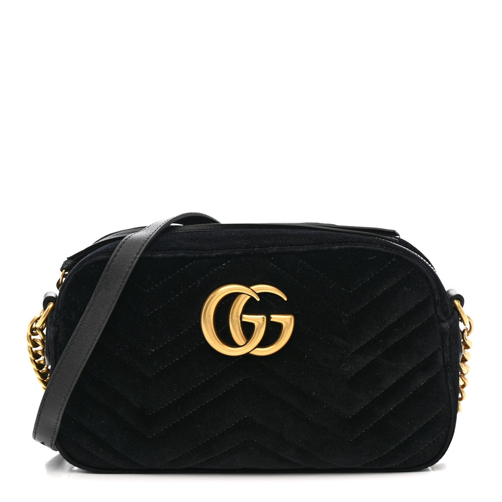 Velvet Matelasse Small GG Marmont Chain Shoulder Bag Black