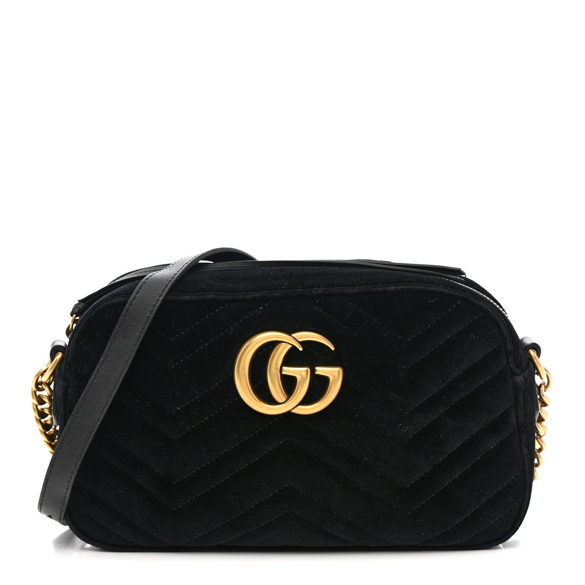 Velvet Matelasse Small GG Marmont Chain Shoulder Bag Black