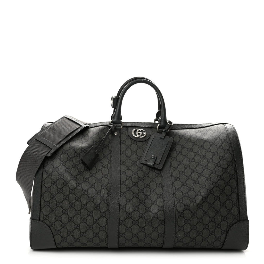 GG Supreme Monogram Textured Dollar Calfskin Large Savoy Duffle Bag Grey Black Graphite Grey
