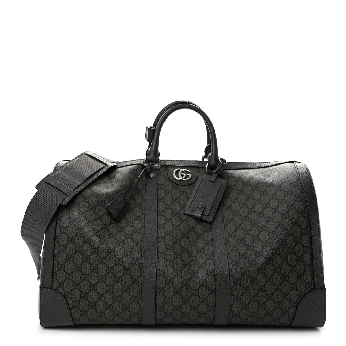 GG Supreme Monogram Textured Dollar Calfskin Large Savoy Duffle Bag Grey Black Graphite Grey