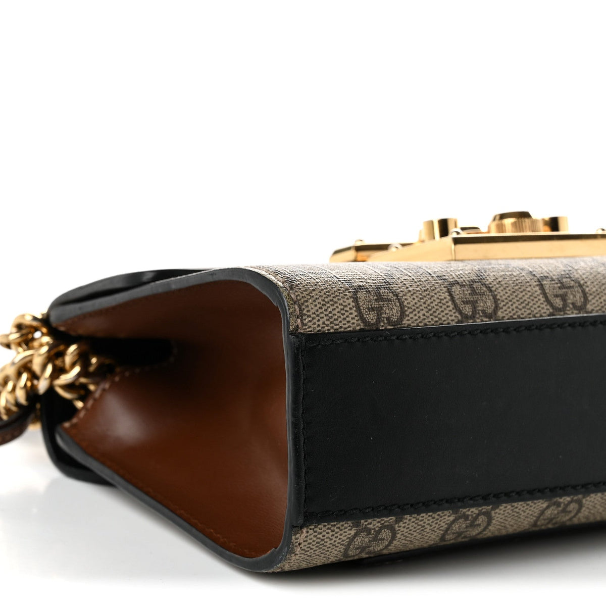 GG Supreme Monogram Calfskin Small Padlock Shoulder Bag Beige Black Cuir