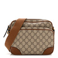 GG Supreme Monogram Textured Calfskin Emblem Medium Crossbody Beige Dark Brown