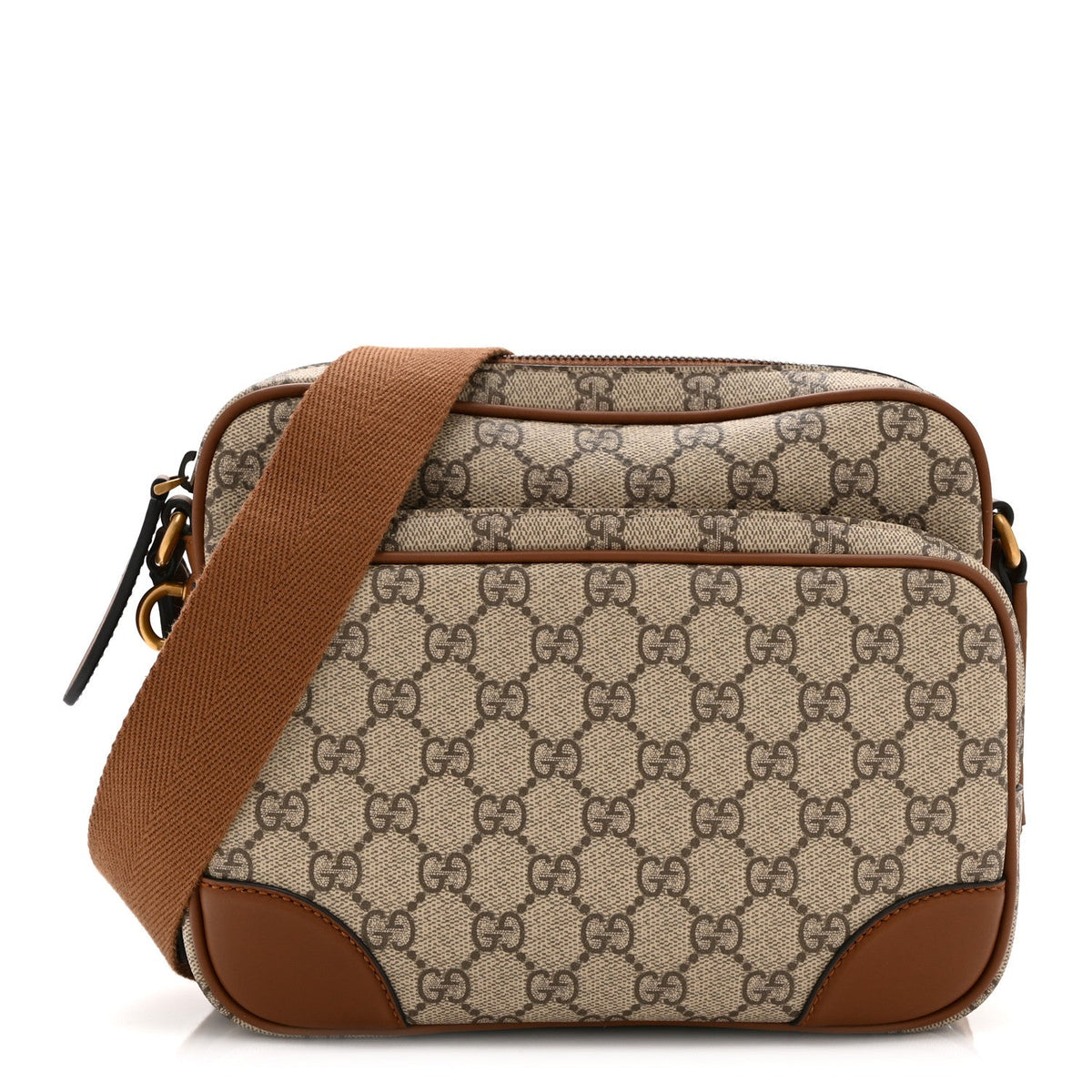 GG Supreme Monogram Textured Calfskin Emblem Medium Crossbody Beige Dark Brown