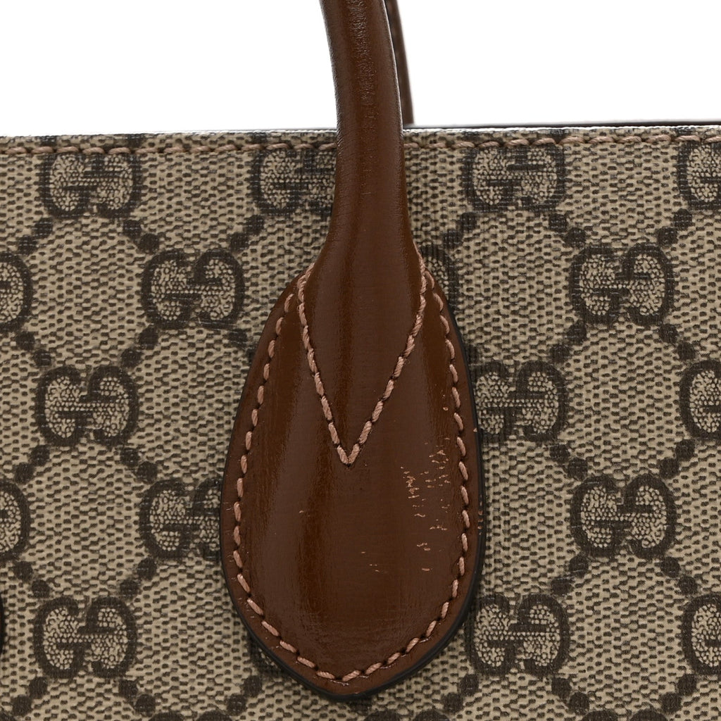 GG Supreme Monogram Azalea Calfskin Small Retro Interlocking G Tote Bag Beige Ebony Brown Sugar